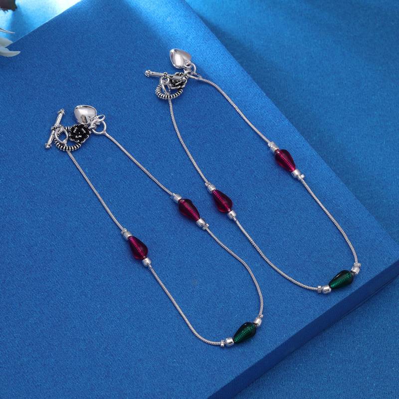 Rani & green color oxidised anklet