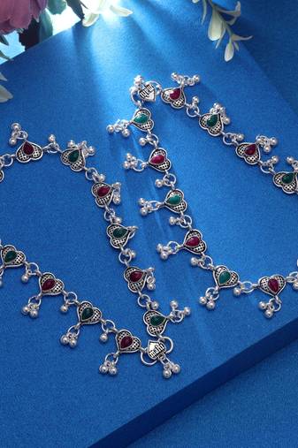 Rani & green color oxidised anklet