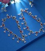 Rani & green color oxidised anklet