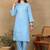 Women blue cotton floral chikankari embroidered straight kurta & palazzo set