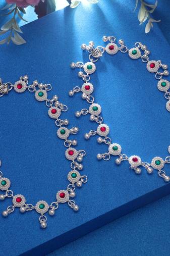 Rani & green color oxidised anklet