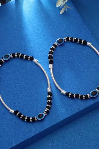 Blue color oxidised anklet