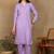 Women lavendar ethnic motifs embroidered cotton chikankari kurta set with palazzo