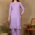 Women lavendar ethnic motifs embroidered cotton chikankari kurta set with palazzo