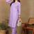 Women lavendar ethnic motifs embroidered cotton chikankari kurta set with palazzo