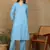 Women blue ethnic motifs embroidered cotton floral chikankari kurta set with palazzo