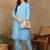 Women blue ethnic motifs embroidered cotton floral chikankari kurta set with palazzo
