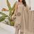 Beige mirror work satin silk stitched straight kurta set with pant for women
