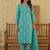Sky blue paisley printed rayon stitched straight kurta set with pant for women