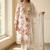 White floral printed satin silk stitched straight kurta set with pant for women