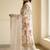 White floral printed satin silk stitched straight kurta set with pant for women