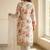 White floral printed satin silk stitched straight kurta set with pant for women