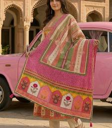 Off-white ethnic printed satin stitched anarkali kurta set with straight pant for women