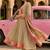 Beige ethnic printed satin stitched anarkali kurta set with straight pant for women