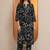 Black botanical print cotton stitched kurta pant co-ord set for women