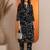 Black botanical print cotton stitched kurta pant co-ord set for women