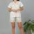 Cream cotton plain shorts co-ord set for women