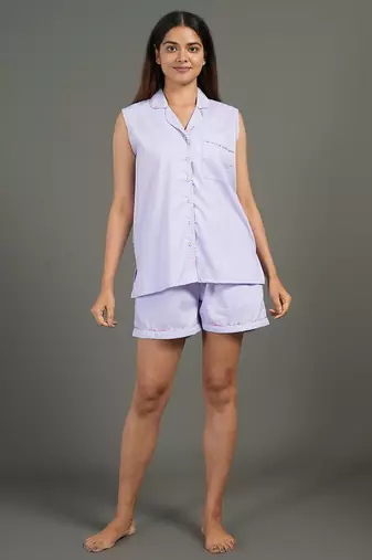 Lavender everyday wear cotton shorts co-ord set for women