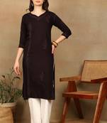 Women dark brown ethnic motifs lucknowi chikankari liva rayon a-line kurta
