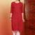 Women red ethnic motifs embroidered lucknowi chikankari straight liva long kurtas
