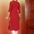 Women red ethnic motifs embroidered lucknowi chikankari straight liva long kurtas