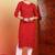 Women red floral motifs embroidered chikankari liva rayon cotton a-line kurtas