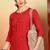 Women red floral motifs embroidered chikankari liva rayon cotton a-line kurtas