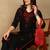 Women black & red floral embroidered chikankari straight kurta