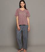 Pink everyday wear cotton pyjama co-ord set for women