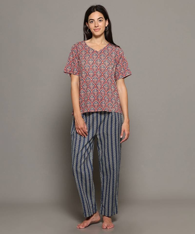 Pink everyday wear cotton pyjama co-ord set for women