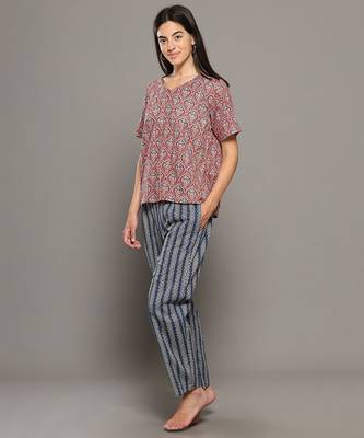Pink everyday wear cotton pyjama co-ord set for women 2