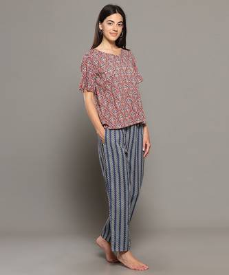 Pink everyday wear cotton pyjama co-ord set for women 3