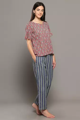Pink everyday wear cotton pyjama co-ord set for women