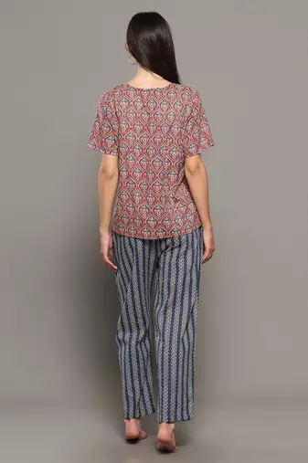 Pink everyday wear cotton pyjama co-ord set for women