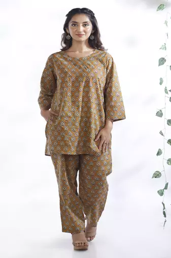 Yellow everyday wear cotton co-ord set for women