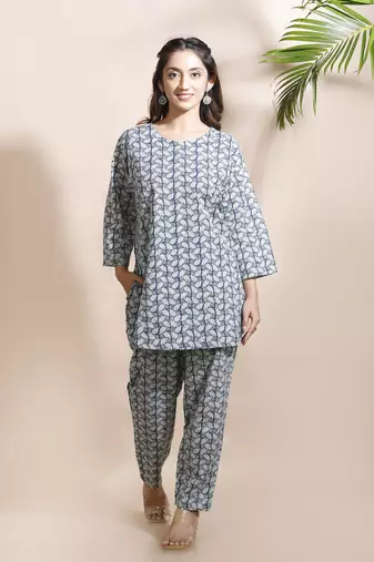 Blue everyday wear cotton co-ord set for women