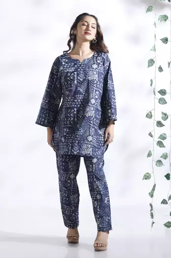 Blue everyday wear cotton co-ord set for women