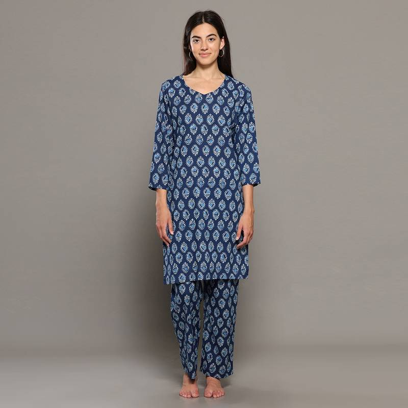 Blue everyday wear cotton co-ord set for women