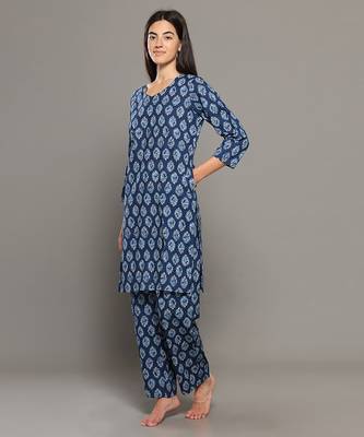 Blue everyday wear cotton co-ord set for women 2