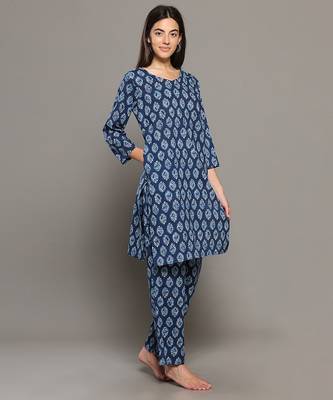 Blue everyday wear cotton co-ord set for women 3