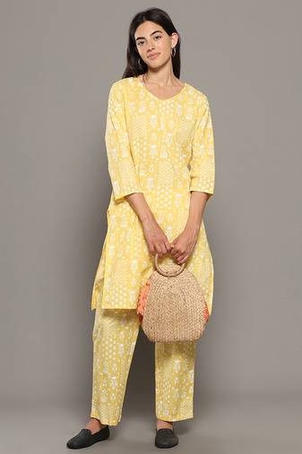 Yellow everyday wear cotton co-ord set for women