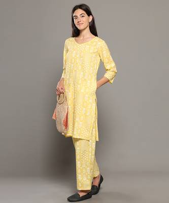 Yellow everyday wear cotton co-ord set for women 2