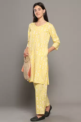 Yellow everyday wear cotton co-ord set for women