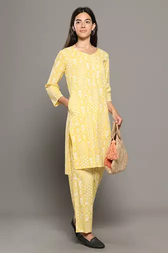 Yellow everyday wear cotton co-ord set for women