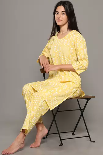 Yellow everyday wear cotton co-ord set for women