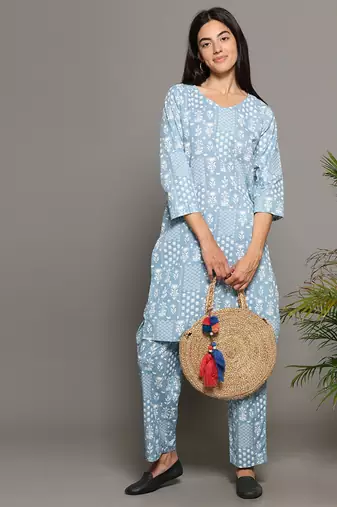 Grey everyday wear cotton co-ord set for women
