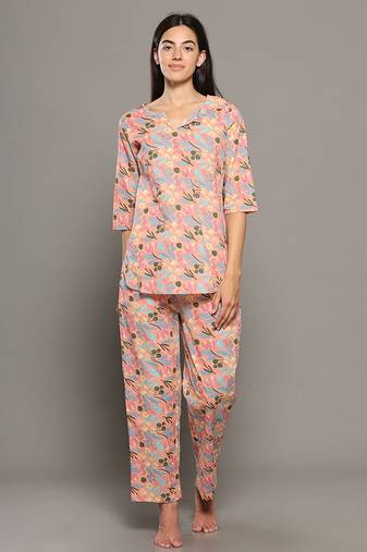 Peach everyday wear cotton co-ord set for women