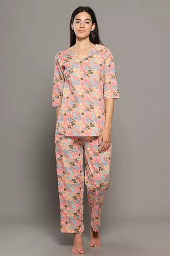 Peach everyday wear cotton co-ord set for women