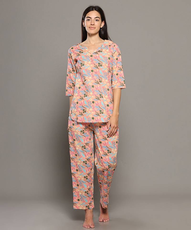 Peach everyday wear cotton co-ord set for women