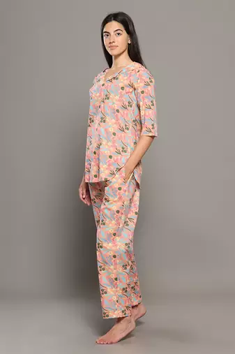 Peach everyday wear cotton co-ord set for women